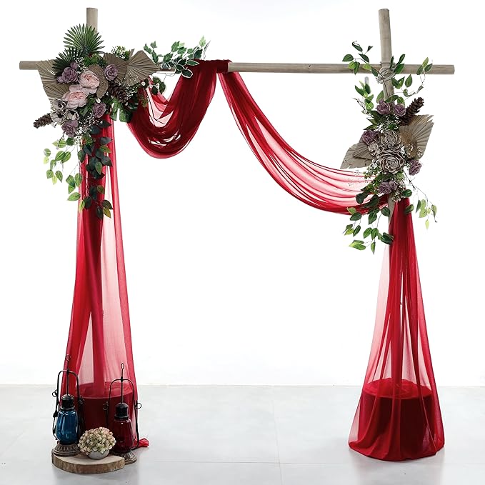 VDS Pack of 1 Panel (30 Inch X 30 Feet) Wedding Arch Draping Fabric Sheer Chiffon Fabric Drapery for Wedding Ceremony Reception Swag Backdrop Canopy Chuppah ARBO Altars Decoration (Apple Red)