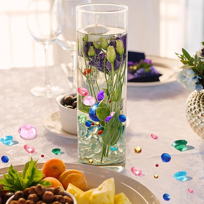 Hicarer 800 Pieces Diamond Decorations Acrylic Diamond Table Scatter Crystals for Table for Vase Fillers Party Decorations(20, 12, 10, 6, 3mm,Rainbow Color)