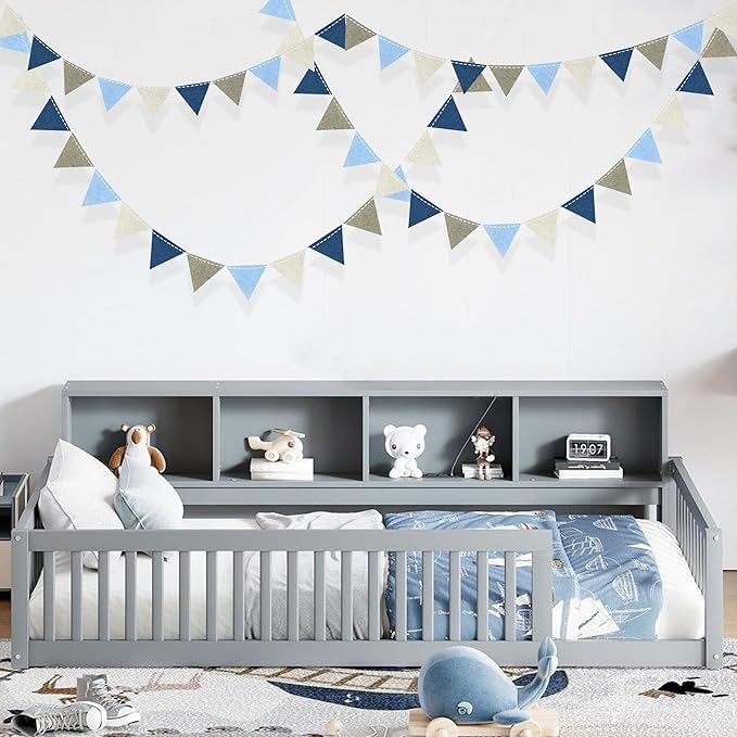Dusty Blue Party Decoration Gray Blue Felt Hanging Triangle Mini Bunting Pennant Banner Flag for Baby Shower Birthday Wedding Nautical Ahoy Achor Bridal Shower Engagement Party Classroom Nursery Decor