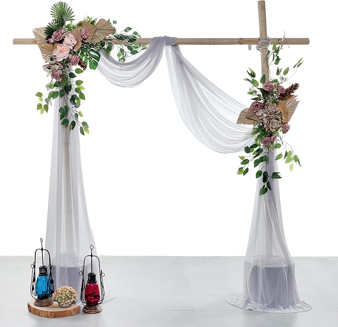 VDS Pack of 3 Panel (30 Inch X 20 Feet) Wedding Arch Draping Fabric Sheer Chiffon Fabric Drapery for Wedding Ceremony Reception Swag Backdrop Canopy Chuppah ARBO Altars Decoration (Cool Grey)