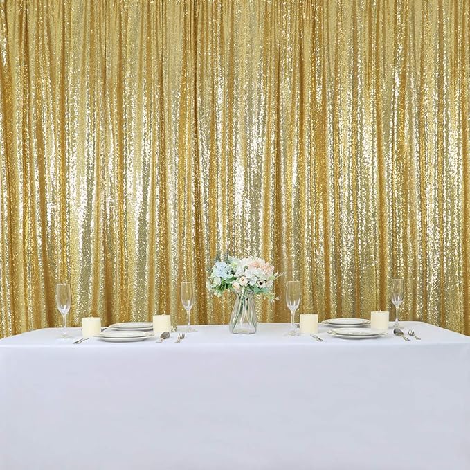 Hahuho Gold Sequin Backdrop Curtain, 4PCS 2FTx8FT Glitter Backdrop Curtain for Parties, Christmas, Wedding, Party Decoration（4 Panels, 2FT x 8FT, Gold