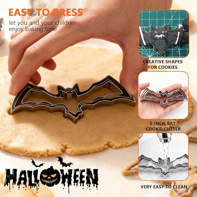 Halloween Cookie Cutters Set 12 Pcs, Stainless Steel Holiday Cookie Cutters Shape, 5.15” Bat, 3.54” Pumpkin, 3.34” Ghost, 3.5” Cat, Various Sizes Cute Cutters for Halloween Baking Party Decorations