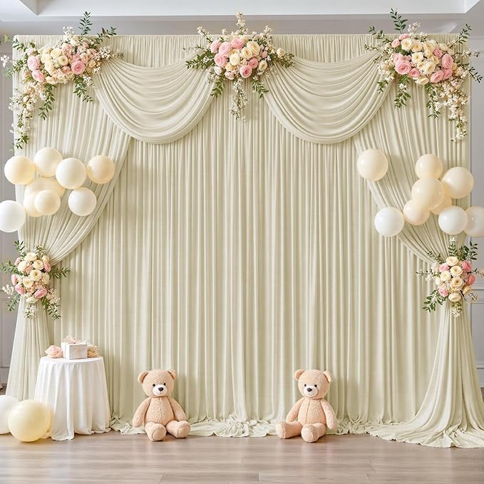 40ft x 12ft Beige Backdrop Curtains Wrinkle Free Backdrop Curtain for Wedding Parties Beige Fabric Backdrops Drapes Back Drop Cloth Bridal Shower Stage Curtains Wedding Decorations for Reception