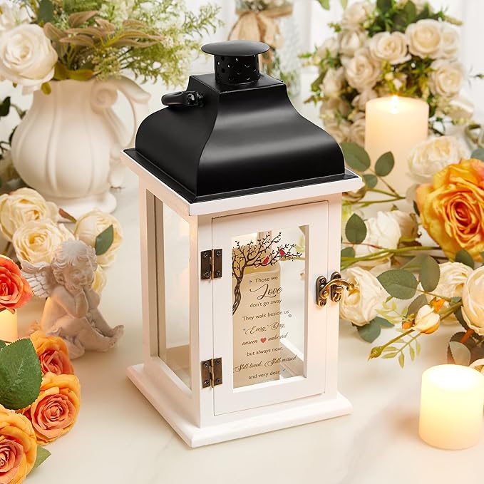 WOODEXPE Memorial Lantern Sympathy Gift for Loss of Loved One with Flickering LED Candle and Remote Control Bereavement Remembrance Memorial Gift