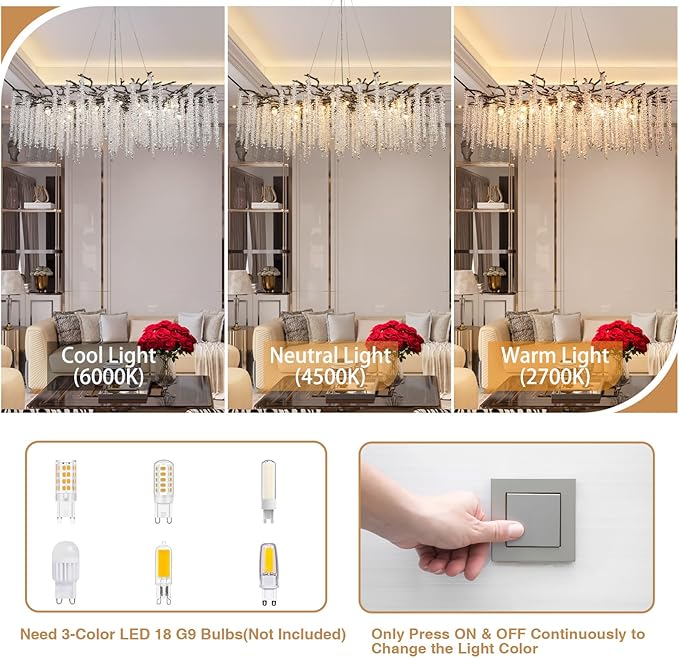 YUYI 47.2'' Modern Crystal Chandeliers for Dining Room,Black Luxury Round Tree Branches Chandelier Lighting,High Ceiling Chandelier Light Fixture Hanging Pendant Light Fixtures