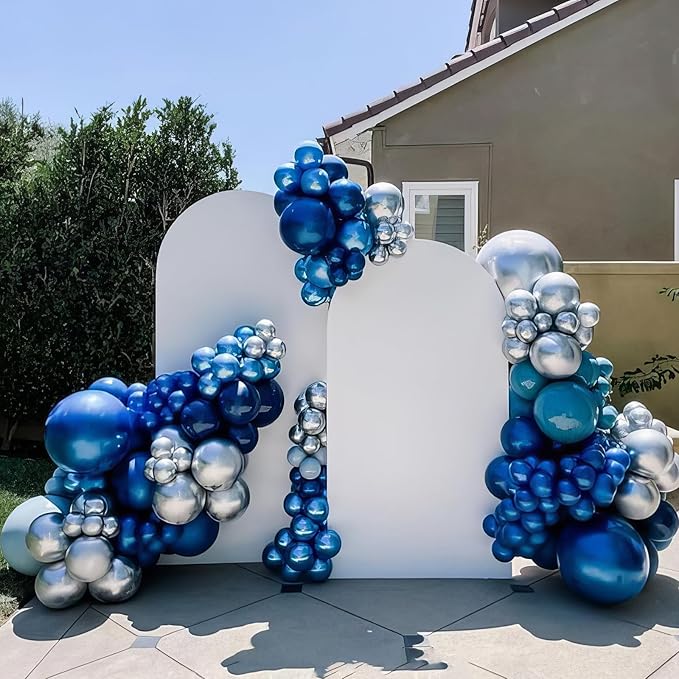 Blue Silver Balloons, Pearl Navy Blue Balloons Metallic light Blue and Silver Balloon Silver Star Confetti Balloon for Boys Girls Birthday Graduations Baby Shower Wedding Engagement Decorations
