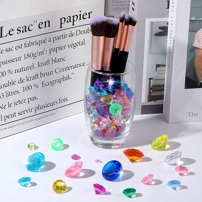 Hicarer 800 Pieces Diamond Decorations Acrylic Diamond Table Scatter Crystals for Table for Vase Fillers Party Decorations(20, 12, 10, 6, 3mm,Rainbow Color)