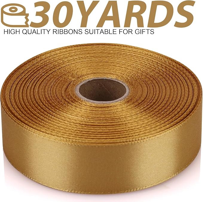 Champagne Gold Ribbon 7/8 Inch 30 Yards Satin Craft Ribbon-Single Face Polyester Ribbon for Handmade Roses,Gift Wrapping,Timeless Flower,Bouquets,Wedding and Party Decoration