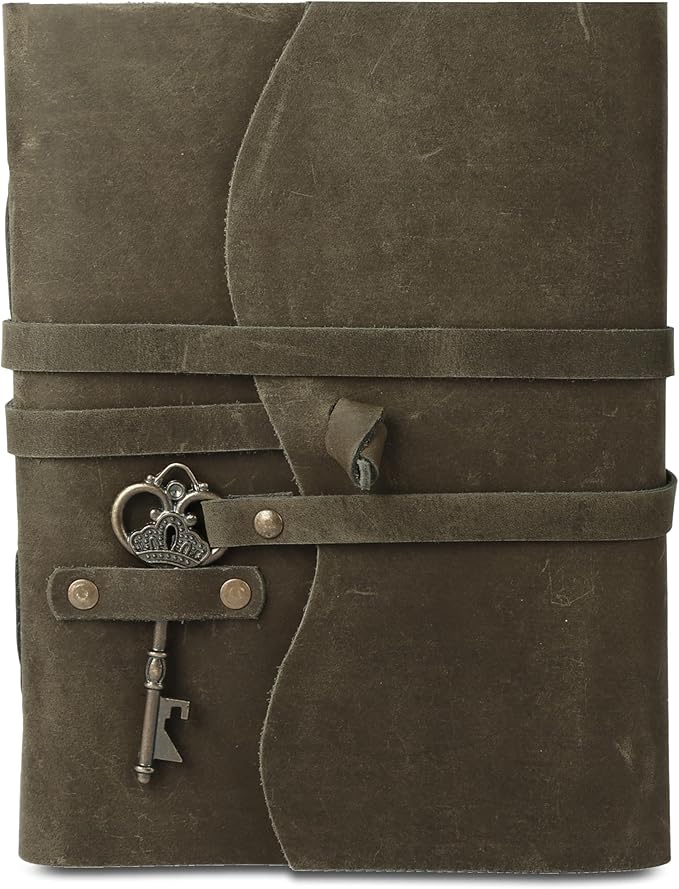 Leather Journal with Lined and Unlined Deckle Edge Paper 8x6 inch and Vintage Key | Handmade Writing Notebook Diary | Bound Daily Notepad for Men & Women Medium, Sketch/Writing pad for Artists