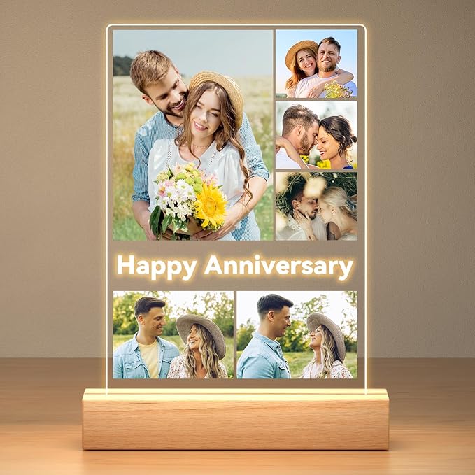 Custom Picture Frames with Photos, Personalized Photo Frame with Night Light, Customized Gifts for Couples, Personalized Anniversary Birthday Gifts for Women Men Her Him Boyfriend Girlfriend