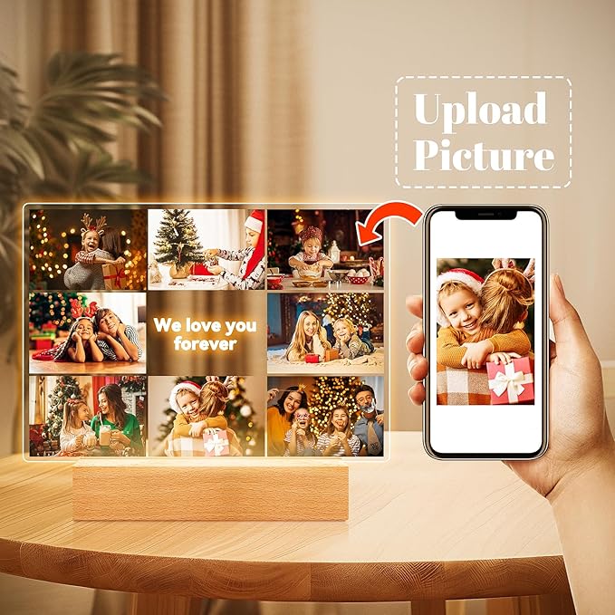 Custom Picture Frames with Photos, Personalized Photo Picture Frame, Customized Photo Frames with Night Light, Personalized Photo Gifts for Women, Men, Mom, Dad, Kids, Baby, Family, Friends
