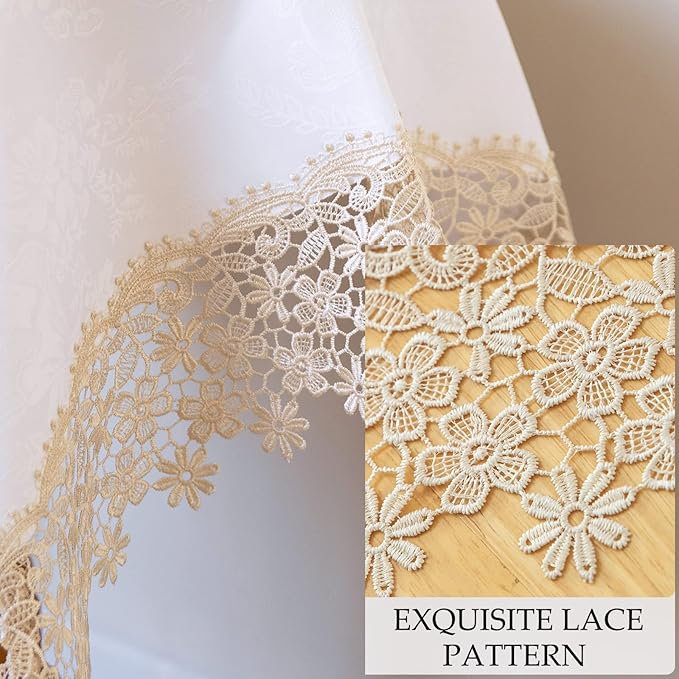Beige lace Premium Square Farmhouse Tablecloth Waterproof OilProof SpillProof AntiShrink Soft Wrinkle Resistant Decorative Fabric Table Cover Kitchen Dinning Party Wedding Banquet