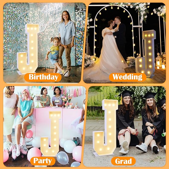 4ft Marquee for Letters J, Large Light up Letters, Multifunctional Large Marquee for Letters 4 Feet Tall for Party Decorations, Letter Balloons, Wedding Decor, Proposal Decorations (Letters J)