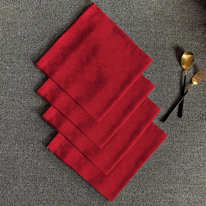 SASTYBALE Cloth Napkins Square 20 x 20 Inch Set of 4, Washable Reusable Jacquard Damask Christmas Table Napkins for Xmas, Holiday, Winter, Party, Wedding, Everyday, Red (4 Pieces/Packs)
