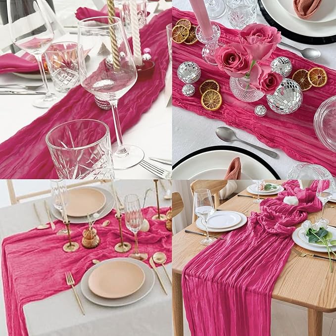 Hot Pink 20 Pack Cheesecloth Table Runner 10FT Boho Fabric Rustic Cheese Cloth Table Runner for Wedding 20 x 120 Inch Long Bridal Shower Baby Shower Gauze Sheer Birthday Party Table Decorations