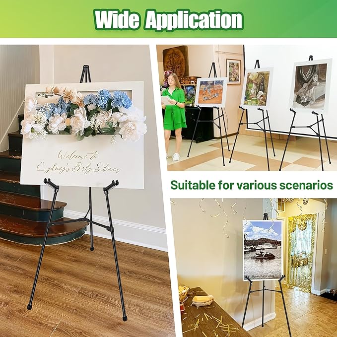 2Pcs Easel Stand for Sign - 63" Display Easel for Wedding Sign Stand Poster Stand, Lightweight Poster Easel for Painting, Folding Portable Easel Stand with Carrying Bag, Black