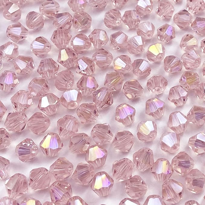 100pcs 8mm Bicone Crystal Glass Beads Loose Spacer Beads Faceted Craft Beads for Jewelry Making DIY Necklace Bracelet Earring Wind Chimes Suncatchers Ornamen(Pink AB)