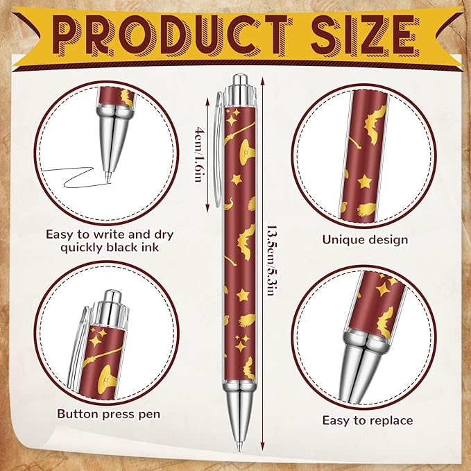 24 Pcs Halloween Party Gift Pens Witch Wizard Favors Castle Ballpoint Pens Wizard Party Supplies Halloween Witch Birthday Decorations for Home Office Game Prizes Gift Bag Fillers