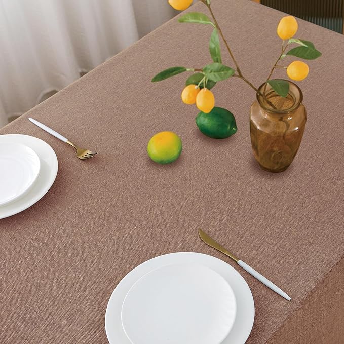 NLMUVW Linen Tablecloth Rectangle Tables 6ft, Water Resistant Textured Table Cloth Farmhouse Table Cover for Kitchen Dining Coffee, Mocha, 54 x 102 Inch