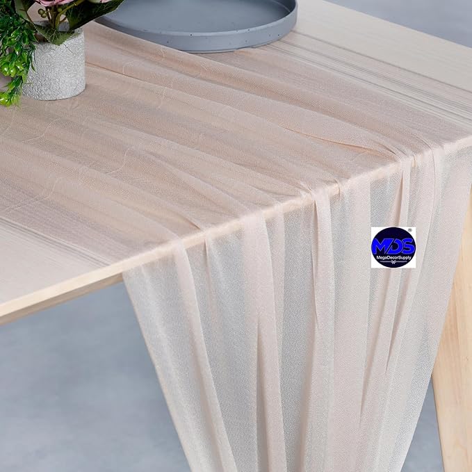 MDS 5 Pack 10ft Chiffon Table Runner 29 x 120 Inches Sheer Wedding Runner Romantic Rustic Table Runner for Wedding Decorations, Birthday Parties, Bridal Shower Party Arch Decor - Nude