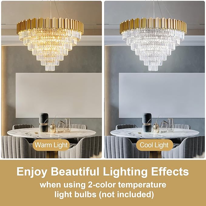 Modern Crystal Chandelier, 39" Gold Chandelier for Dining Room, 21-Light Luxury Round Chandeliers, 7-Tier Contemporary Light Fixture for Living Room, Bedroom, Foyer, Entryway, Kitchen