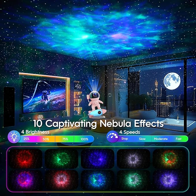FlyEagle Astronaut Galaxy Projector, Star Nebula Projector with Rocket Lamp, Night Lights LED Star Projector for Bedroom, Remote Control, White Noises, Bluetooth Speaker for Bedroom, BL-HJ07