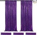 Backdrop Curtain for Halloween Decorations - Purple Sequin Curtain Backdrop 6 Pcs 2ftx8ft Birthday Wedding Stage Decor