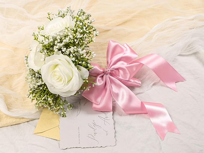 Rose Pink Satin Ribbon 1-1/2 inch X Continuous 25 Yards, Single Face Polyester Ribbon Perfect for Gift Wrapping, Flower Bouquet, Wedding Decor, Crafts, Bow Making, Sewing and More