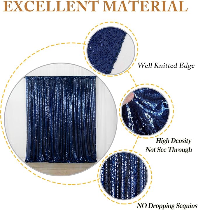 ShiDianYi 8ft X 8ft, Ready to Dispatch,Navy Blue Sequin Backdrops, Navy-Blue-Sequin Photo Booth Backdrop, Party Backdrops,Wedding Curtains, Sparkling Photography Prop
