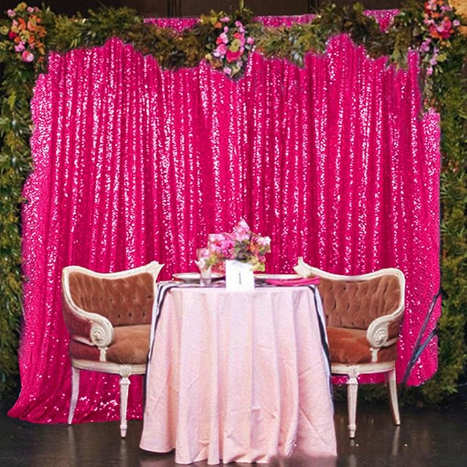 DUOBAO Sequin Backdrop Curtain 4FTx8FT Photo Background Hot Pink Curtains 8ft Backdrops for Photo Shoot Weddings Birthday Photography Backgrounds and Baby Showers (Fuchsia)