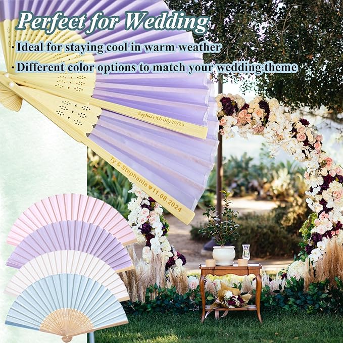 50pcs Personalized Purple Folded Hand Fans, Custom Folding Hand Fans for Wedding Guests, Wedding Gift Party Favors Church Fans Handheld, Birthday Party Supplies Bridal Shower Gifts