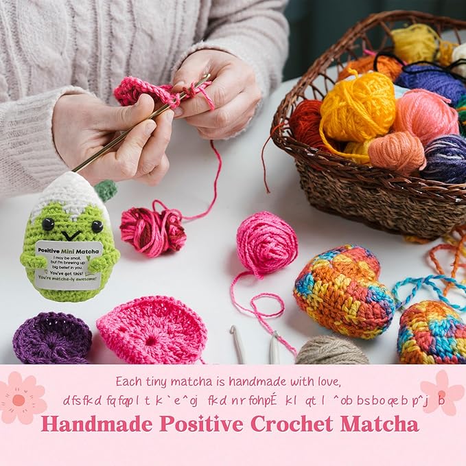 Handmade Matcha Companion Crochet Gift - Motivational Present for Her,Colleague,Friends,Matcha Loverv,Cheerful Holiday or Birthday Keepsake