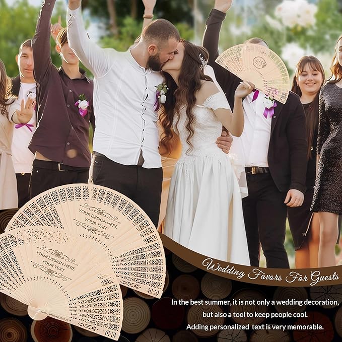 50 PCS Custom Fans Personalized Folding Fans for Line Dancing Wooden Hand Fan Wedding Favors Bulk Fans for Guests Party Event Use (Style06)