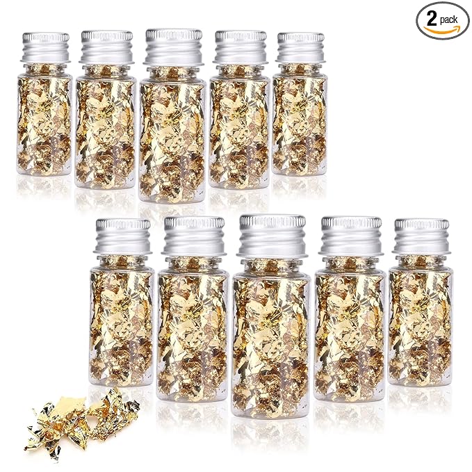 Edible Gold Leaf, Gold Leaf Cake Decoration Gold Flakes Food Gold Foil Decoration Baking Gold Foil Decor Chocolates Decor Gold Leaf Sheets for Cooking Dessert Decoration Crafts Makeup (10Pcs)