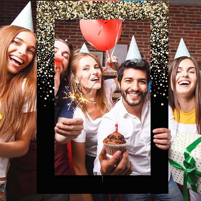 Upgraded 32 x 24 Inch Large Photo Booth Props Picture Frame Vintage Photo Frame Friends Selfie Props for Wedding Mexico Birthday Bachelorette Graduation Party Supplies(Black and Gold Style)