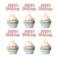 Gyufise 24Pcs Happy Birthday Cupcake Toppers Rose Gold Glitter Birthday Cake Picks for Celebrating Birthday Party Baby Shower Party Decorations Supplies