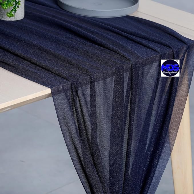 MDS Halloween Chiffon Table Runner - 20 Pack, 29 x 170 Inches, 14ft Each - Sheer Spooky Table Runners for Haunted House Parties, Trick-or-Treat Tables, Witchy Décor, Wedding & Events - Navy Blue