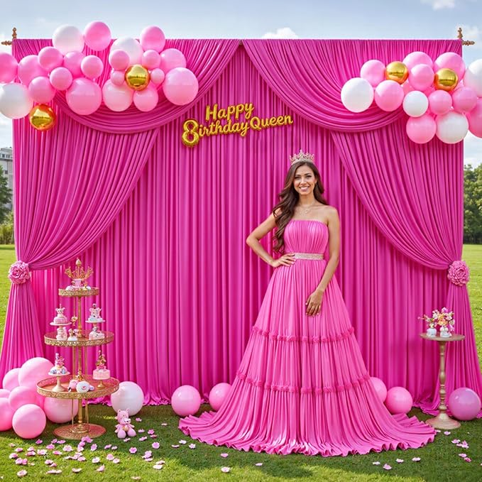 50ft x 12ft Hot Pink Backdrop Curtains Wrinkle Free Backdrop Curtain for Wedding Parties Pink Fabric Backdrops Drapes Back Drop Cloth Bridal Shower Stage Curtains Wedding Decorations for Reception