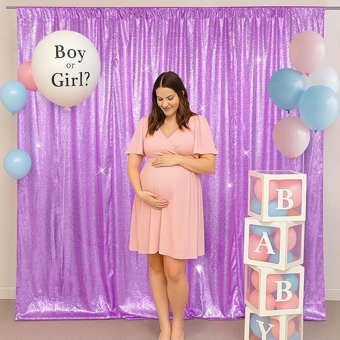 SquarePie Sequin Backdrop Less Transparent Background Sparkly Curtain for Wedding Party 7FT x 7FT Lavender