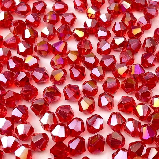 250pcs 6mm Bicone Crystal Glass Beads Loose Spacer Beads Faceted Craft Beads for Jewelry Making DIY Necklace Bracelet Earring Wind Chimes Suncatchers Ornamen(Red AB)