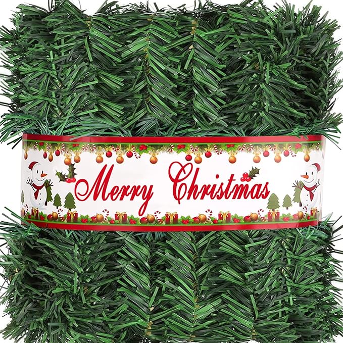 Jishi 50 FT Garland for Christmas Decorations - Non-Lit Green Soft Xmas Holiday Decor Outdoor Indoor Home Garden Artificial Greenery, Wedding Party Outside Decorations - 50Ft Long Plain Green Garland