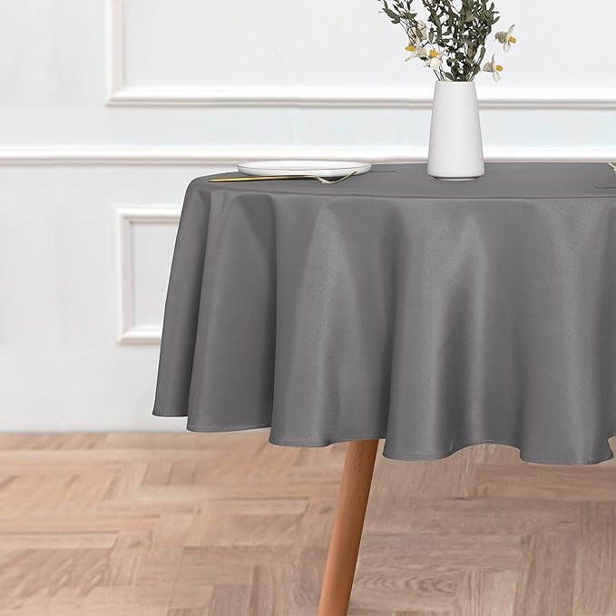 sancua Round Tablecloth - 60 Inch - Water Resistant Spill Proof Washable Polyester Table Cloth Decorative Fabric Table Cover for Dining, Buffet Parties and Camping, Light Grey(Fits 20-48 Inch Tables)