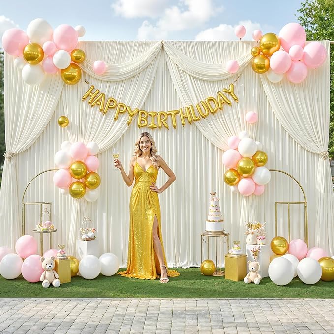 40ft x 12ft Ivory Backdrop Curtains Wrinkle Free Backdrop Curtain for Wedding Parties Ivory Fabric Backdrops Drapes Back Drop Cloth Bridal Shower Stage Curtains Wedding Decorations for Reception