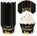 Whaline 36Pcs Happy Retirement Cupcake Wrappers Black Gold Retirement Cupcake Liners Decorative Cupcake Holders for Party Cake Dessert Decoration