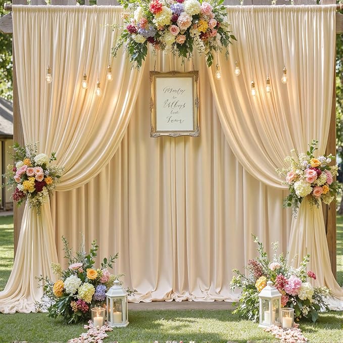 60×12 ft Wrinkle Free Beige Backdrop Curtain for Wedding Parties, 12 Panels 5×12ft Long Silky Polyester Photo Backdrop Drapes for Birthday Baby Shower Photography Stage Evnets Background Cloth