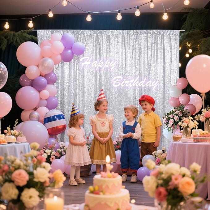 SquarePie Sequin Backdrop Not See Through Thick Background Glitter Curtain Party 6FT x 6FT Silver