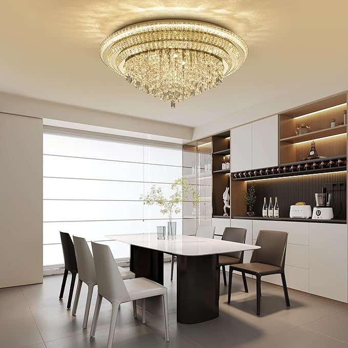 40 inch Crystal Gold Ceiling-Light Flush Mount with Remote Control and APP, 3CCT Dimmable & Brightness Adjustable, Modern Crystal Raindrop Chandeliers for Bedroom Hallway Dinning Room Living Room
