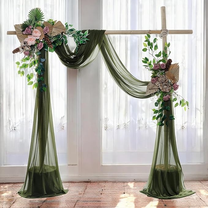 MDS Halloween Chiffon Draping Fabric - 2 Panel, 30" Wide x 75ft Long - Sheer Spooky Arbor & Canopy Drapery for Haunted House Backdrops, Party Ceilings, DIY Costumes & Themed Events - Olive Green