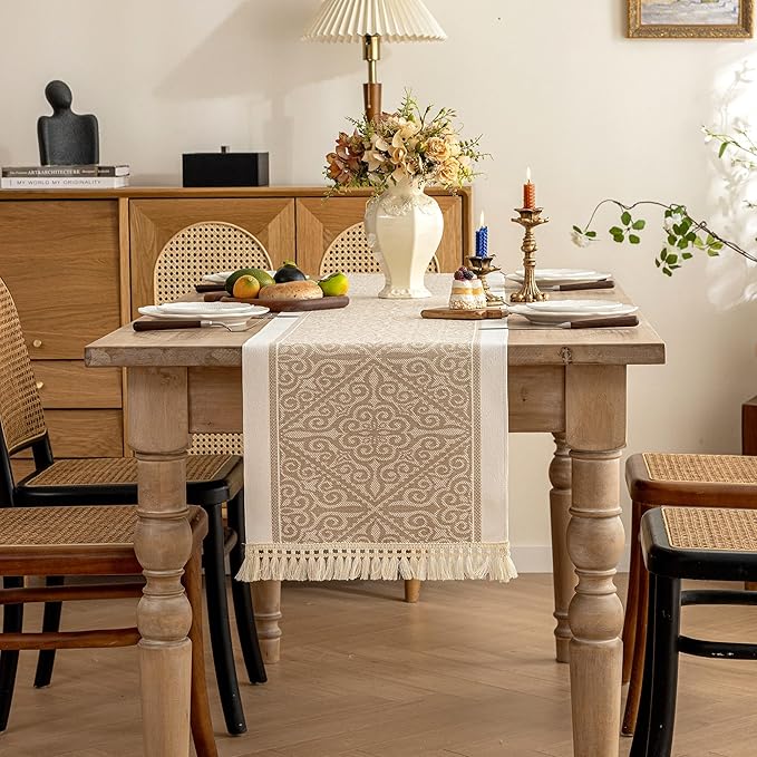 Table Runners 138 Inches,Waterproof Boho Table Runner with Tassel Fringe,Table Runner for Party Coffee Table