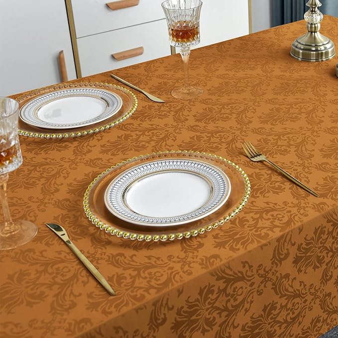 Rectangle Table Cloth - 52 x 70 Inch Brown Jacquard Tablecloths Damask Design Spillproof Wrinkle Resistant Shrinkproof Soft Tablecloth Polyester Oblong Table Cover for Kitchen Dinning Party Tabletop